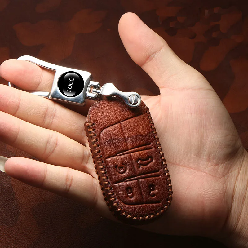 

AEING Top Layer Leather Key Shell Cover Holder Key Case Chain Keyring For Dodge Jeep Compass Patriot Renegade Wrangler Cherokee