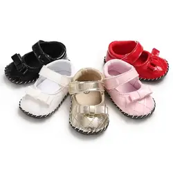 Лидер продаж для маленьких девочек полиуретановый бант принцессы обувь Нескользящая дышащая для детей, на мягкой подошве обувь для