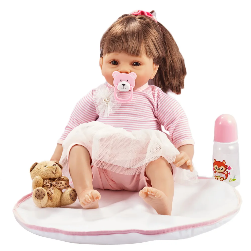 

22 inches Cute Long Hair Reborn Baby Doll Soft Silicone Newborn Girl Doll with Cloth Body Toy For Kids Birthday Xmas Gift