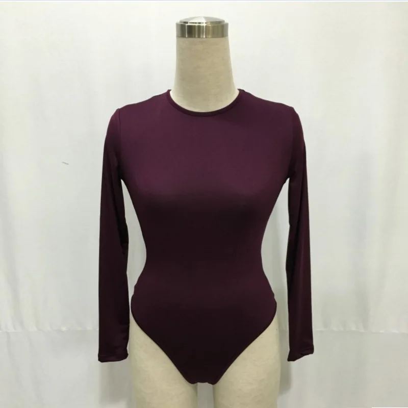 Sexy long sleeve bodysuit Women elastic black nude fashion elegant bodysuit Casual Button winter autumn romper Female body suits