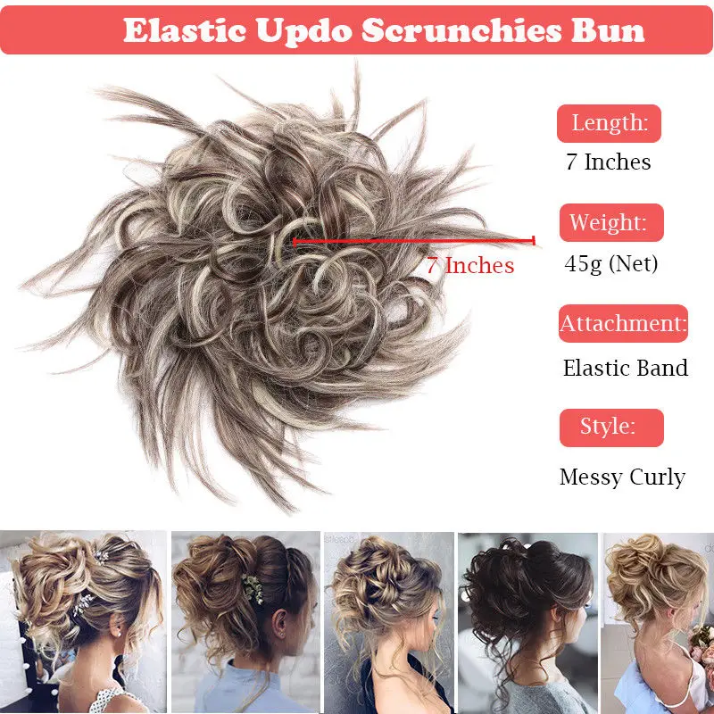 7 Inch Messy Bun Elastic Band Chignon Clips In Curly Scrunchy