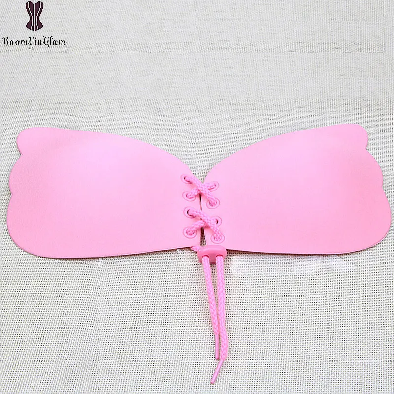 

Free Shipping Pink Invisible Bra Super Push Up Seamless Self-Adhesive Sticky Front Strapless Fly Bra For Wedding Party 9001