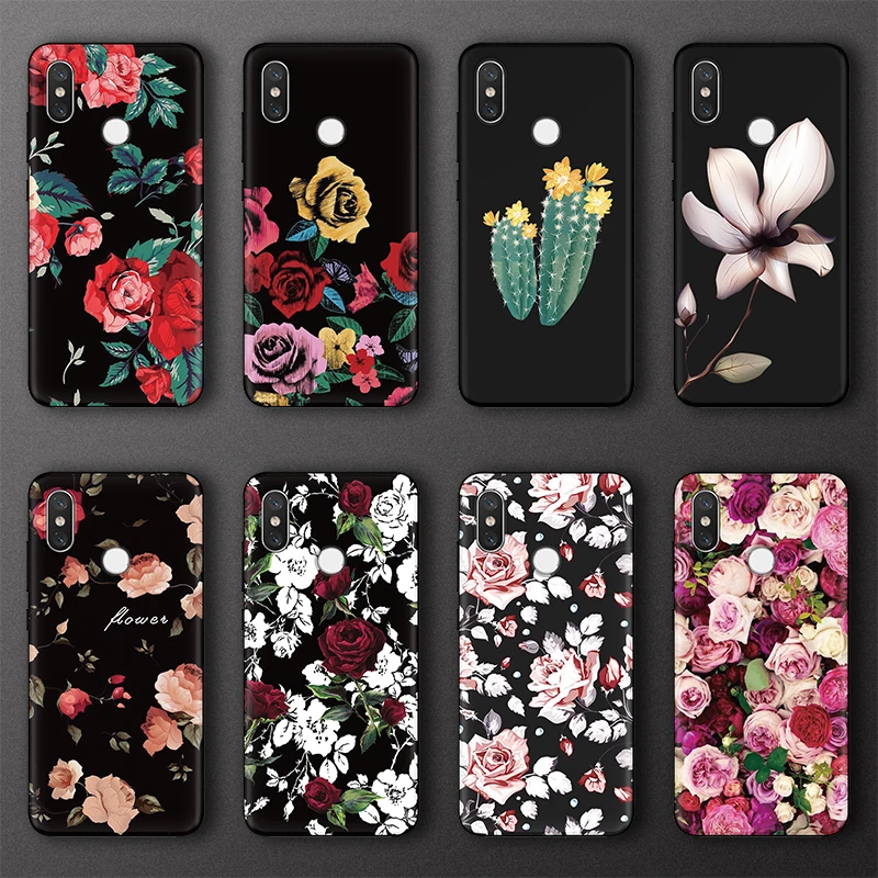 

TPU Black Case For Xiaomi Redmi Note 5 Plus 3 3S Pro 4A 4X 5A 6A 3 4 Global Fundas For Xiaomi Mi A2 A1 5X 6X Case Soft Flowers