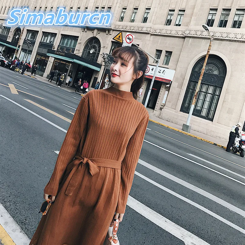 Платье Свитер женское длинное коричневое|dress vestidos|dress looseknitted dress |