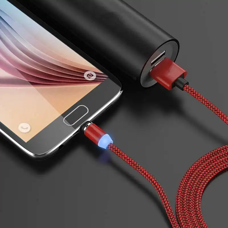 Магнитный светодиодный usb-кабель с оплеткой на 360 градусов для зарядки iPhone samsung Galaxy A40 A50 A70 mi 9T Red mi 7A huawei