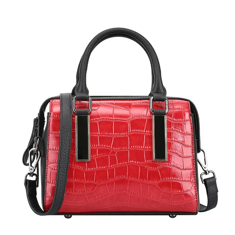 

Genuine Leather Boston Bags Women Handbags Small Crocodile Designer Brand Handbag Women Messenger Bags Tote Stone Shoulder Bags