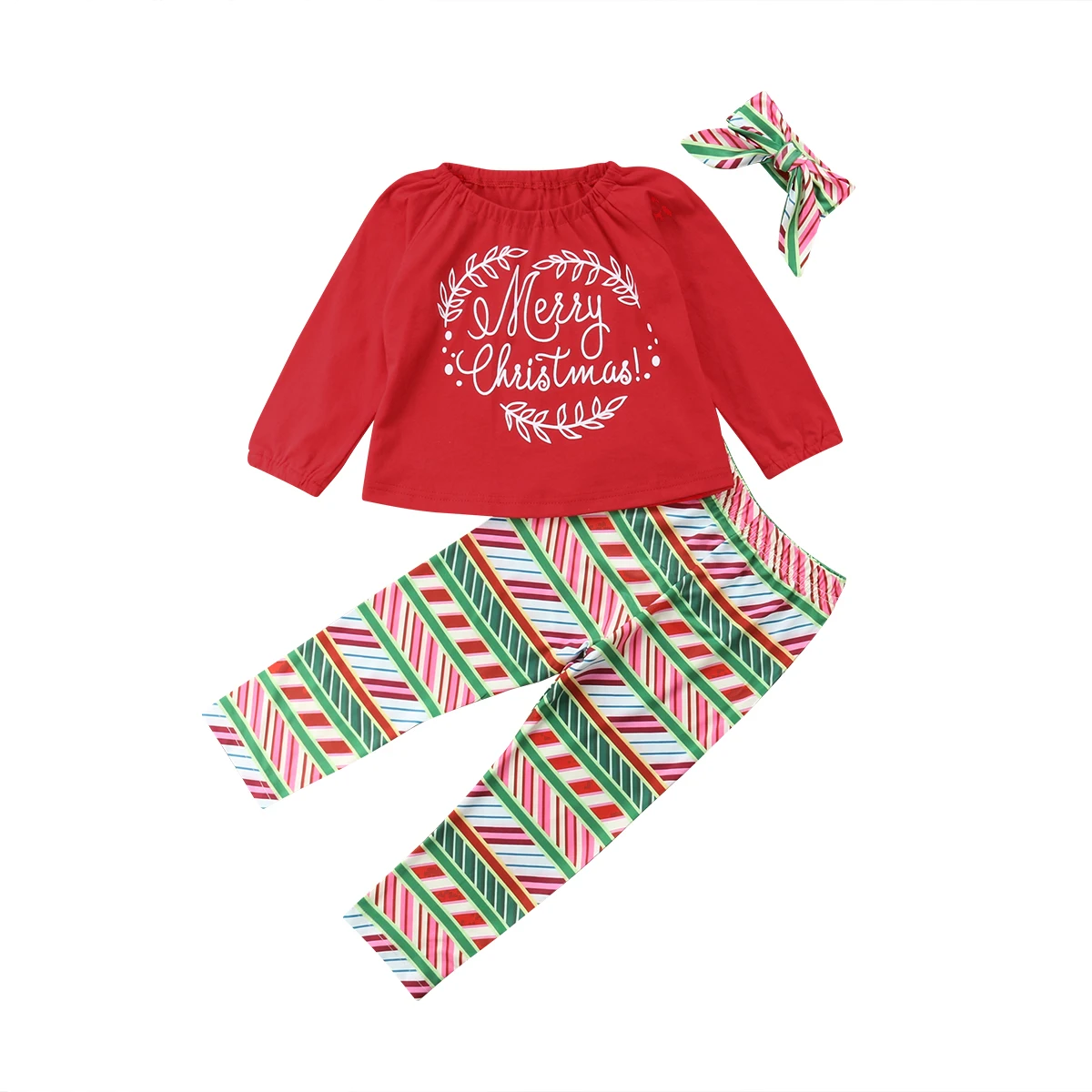 3PCS Christmas Newborn Clothing Sets Baby Girls Princess Cute Outfits Letter Top+Stripe Pants+Headbans 3Pcs Infant Suits Clothes |