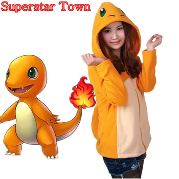 

Kawaii Japanese Anime Charmander Cosplay Zip Hooded Sweatshirt Charmande Hoodie Jacket Fleece Long Sleeve Superstar Town
