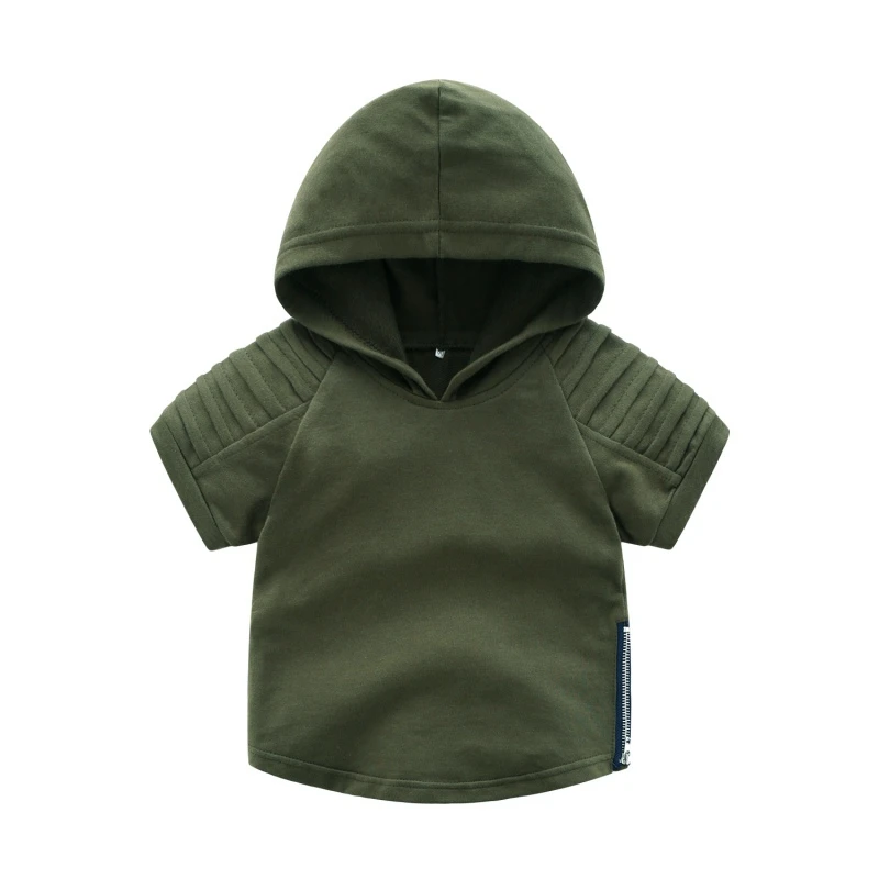 Комплект одежды для маленьких мальчиков, летний хлопковый костюм с короткими рукавами для малышей(футболка с капюшоном+ штаны), комплект детской одежды