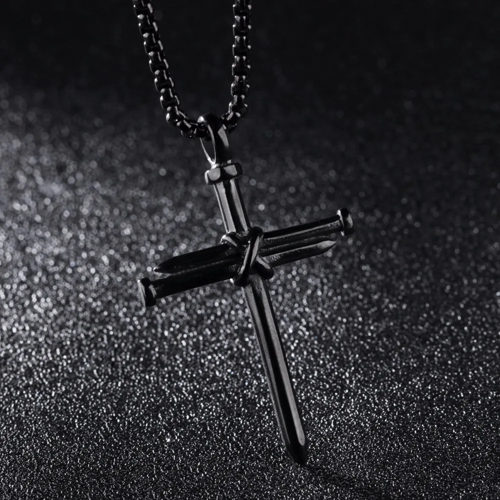 Кристиан гвоздь крест ожерелья для мужчин Иисуса Христос литье стальной гвоздь крест кулон из нержавеющей стали мужские панк Религиозные ювелирные изделия
