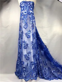 

2018 Hot Sale Nigerian Lace Fabrics 3D Flower Transparent Mesh White Lace Fabric For Wedding Party Dress 5yards Royal Blue Black