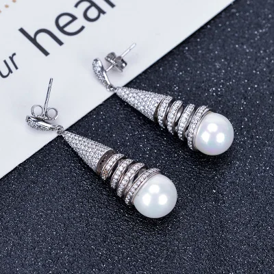 

Funmor Spiral Fresh Pearl Drop Earrings 925 Sterling Silver Brincos Women Girls AAA Zirconia Banquet Wedding Accessories Gifts