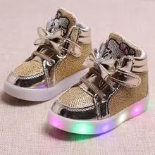 Hot New Baby Girls LED Light Shoes Toddler Anti-Slip Sports Boots Kids Sneakers Children’s Cartoon Kitty Flats shoes 5 colors 1d