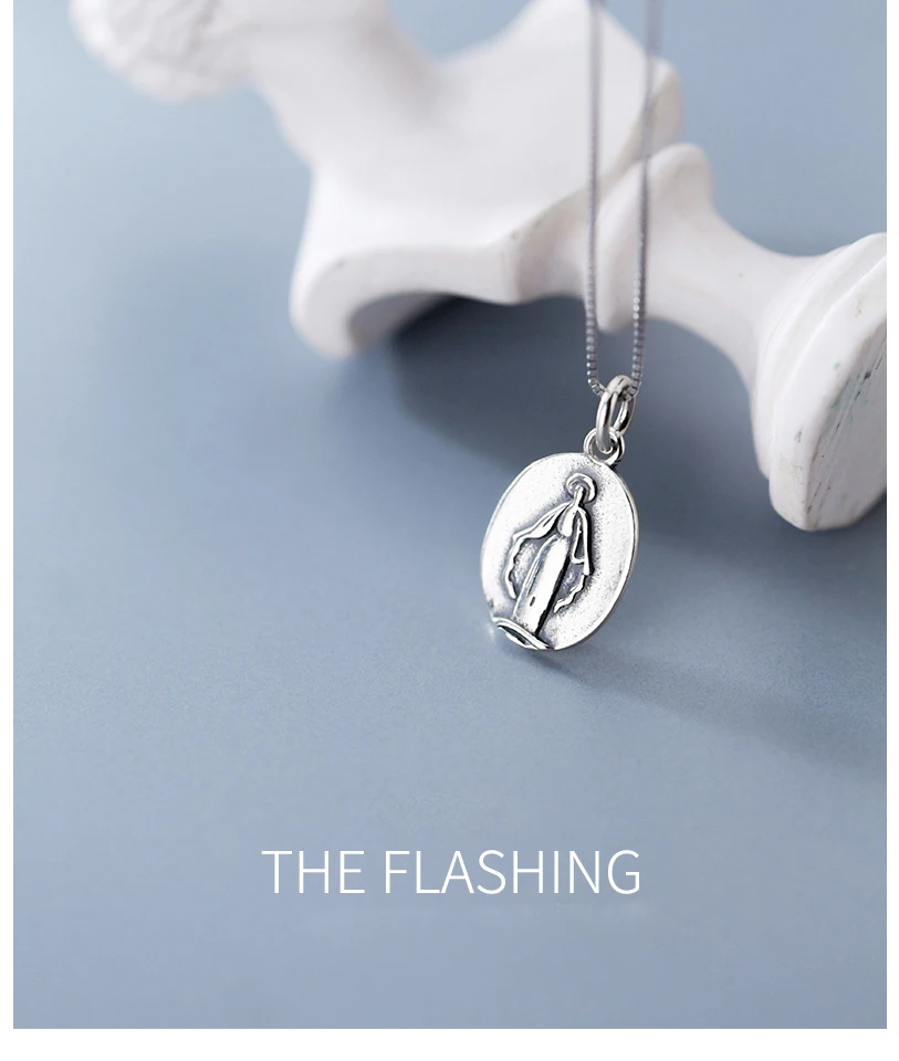 New Simple Vintage Carved Sterling Silver Virgin Mary Pendant Necklace Gifts For Women Men Religious Jewellery 925 Collar Bijoux (2)