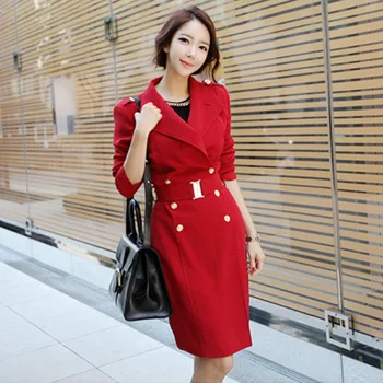 

Spring Women Trench Coat Double-Breasted Long Turndown Red Women Outerwear Overcoat 2020 Women Clothes RWC185002