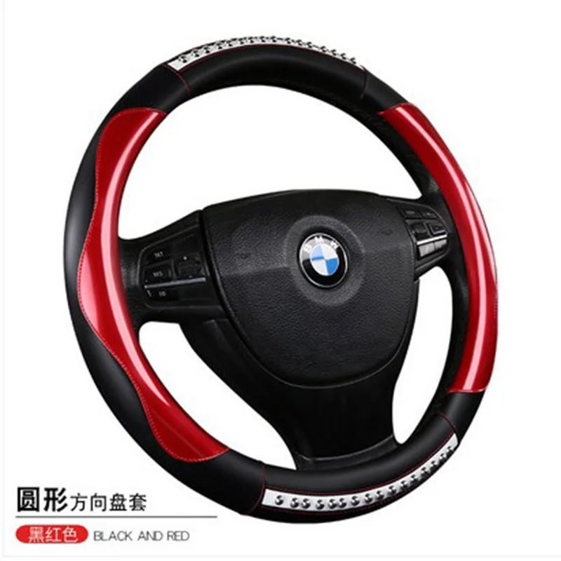 

KKYSYELVA Car steering wheel cover Non-slip Red Soft Auto Steering-wheel 38cm wheel covers Interior Accessories