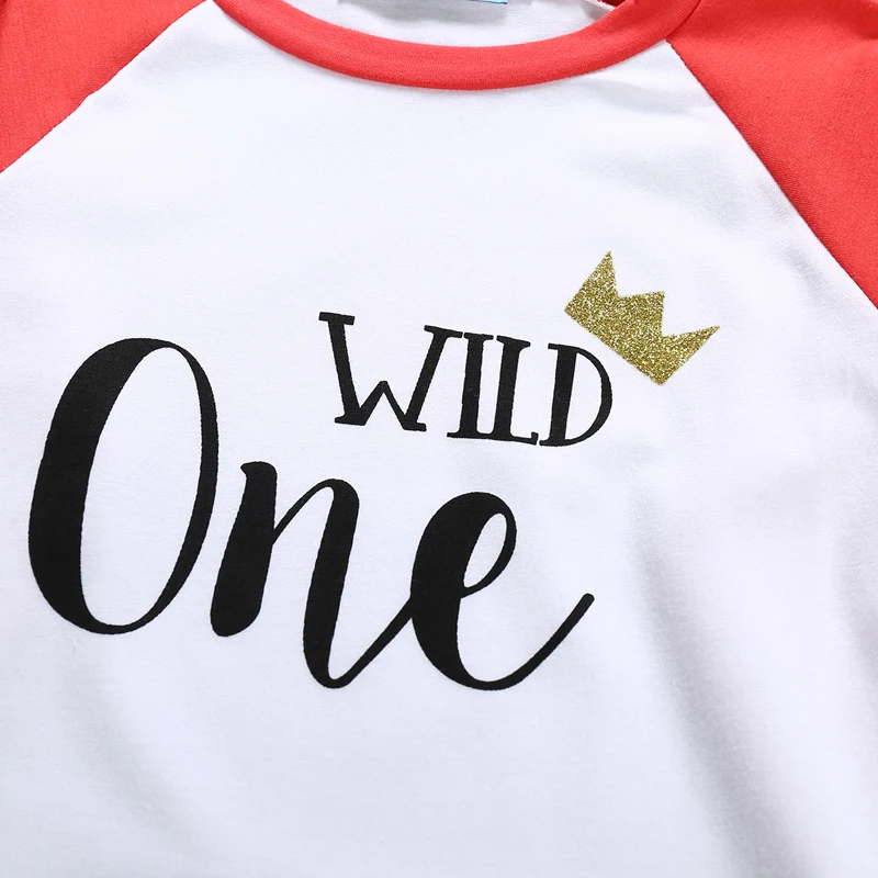 Wild One/Детские футболки для малышей, весенне-осенние детские футболки с длинными рукавами и изображением короны, детская одежда для малышей