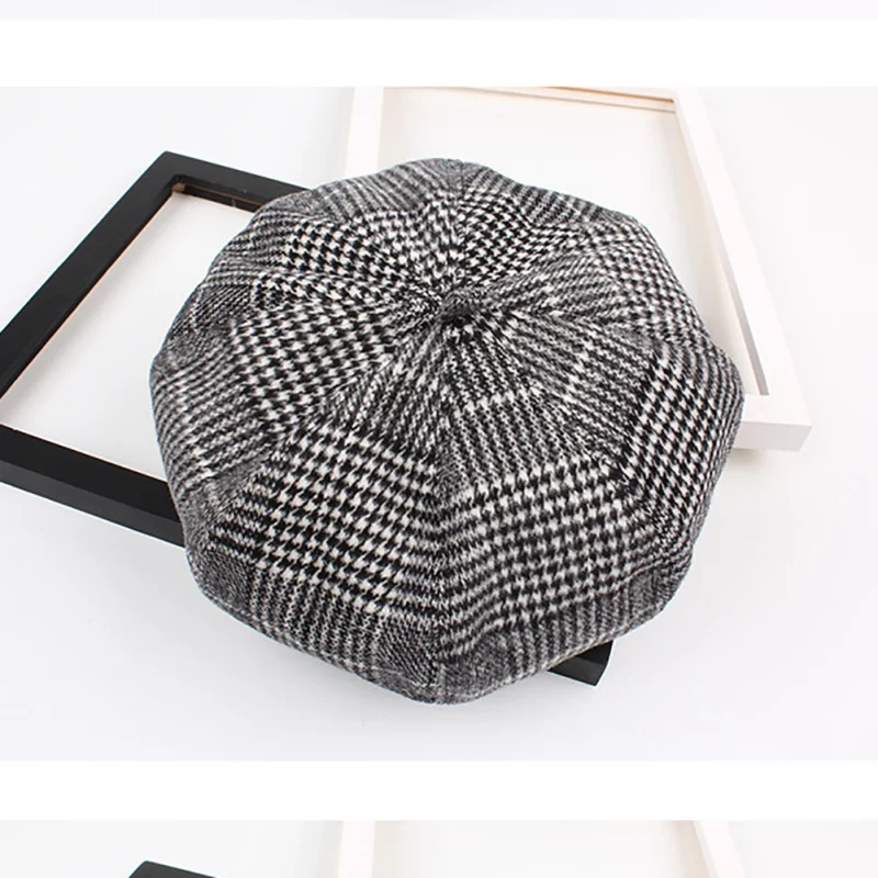 01 Женская восьмиугольная кепка, газетный берет, Мужская Осенняя Зимняя кепка кофейного цвета, красивая клетчатая Спортивная Кепка для бега - Цвет: 01