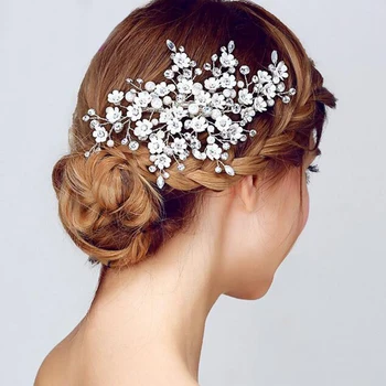 

Gorgeous bridal hair comb floral headband women pearl jewelry hairband bridal hair ornaments bride tiaras wedding accessories