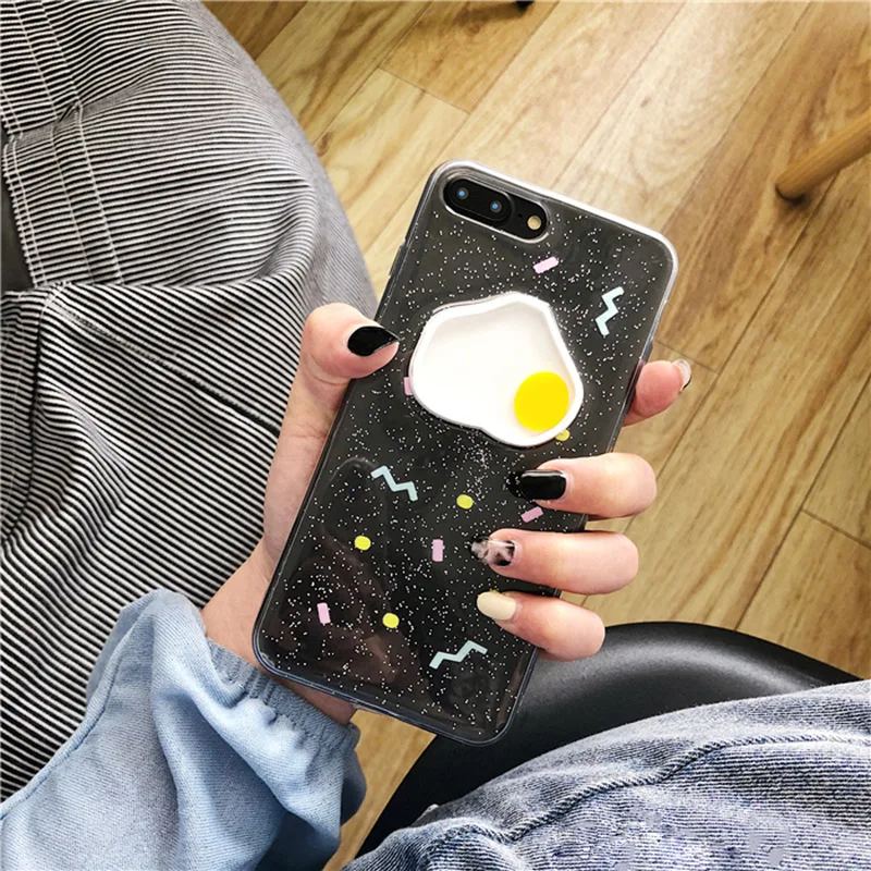 

Cute Egg Patterned Phone Case For iPhone X Case For iphone 6 6s 7 8 Plus Soft Cover Fashion Crystal Glitter Bling Girls Cases