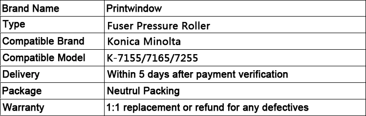 Printwindow высококачественный копировальный аппарат ролик давления для Konica Minolta K-7155/7165/7255 нижний валик для термического закрепления