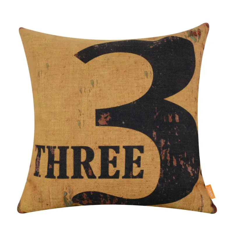 Linkwell 18x18 Vintage Yellow Number Three Figure Burlap Sofa