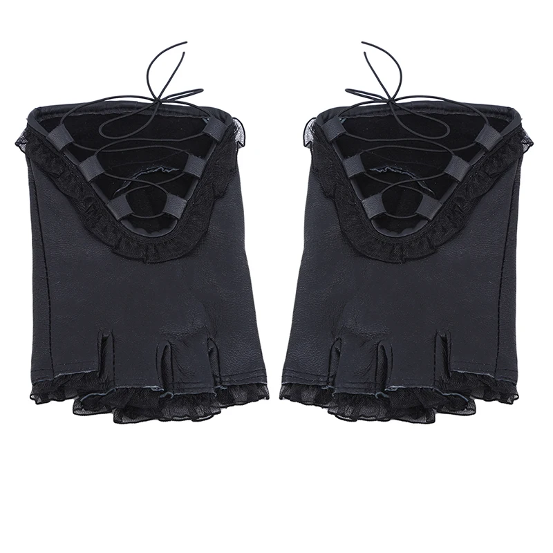 Женская перчатка черные кружевные кожаные перчатки на половину пальцев модные танцевальные перчатки для вождения женские модные варежки