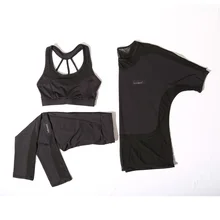 Набор йога хорошее качество комплект из 3 предметов спортивные бюстгальтеры сетки рубашка брюки дышащая Спортивная уличная спортивная одежда Для женщин спортивный костюм