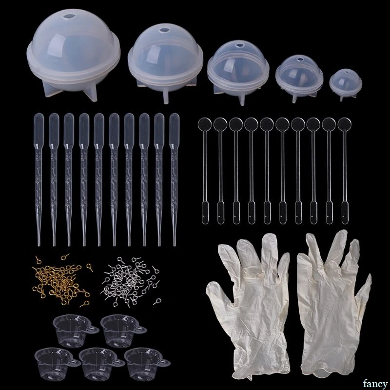 

1 Set Epoxy Resin Kit DIY Jewelry Making Tools Necklace Pendant Clasp Silicone Mold Sphere Ball 20/30/40/50/60mm Cup Disposable