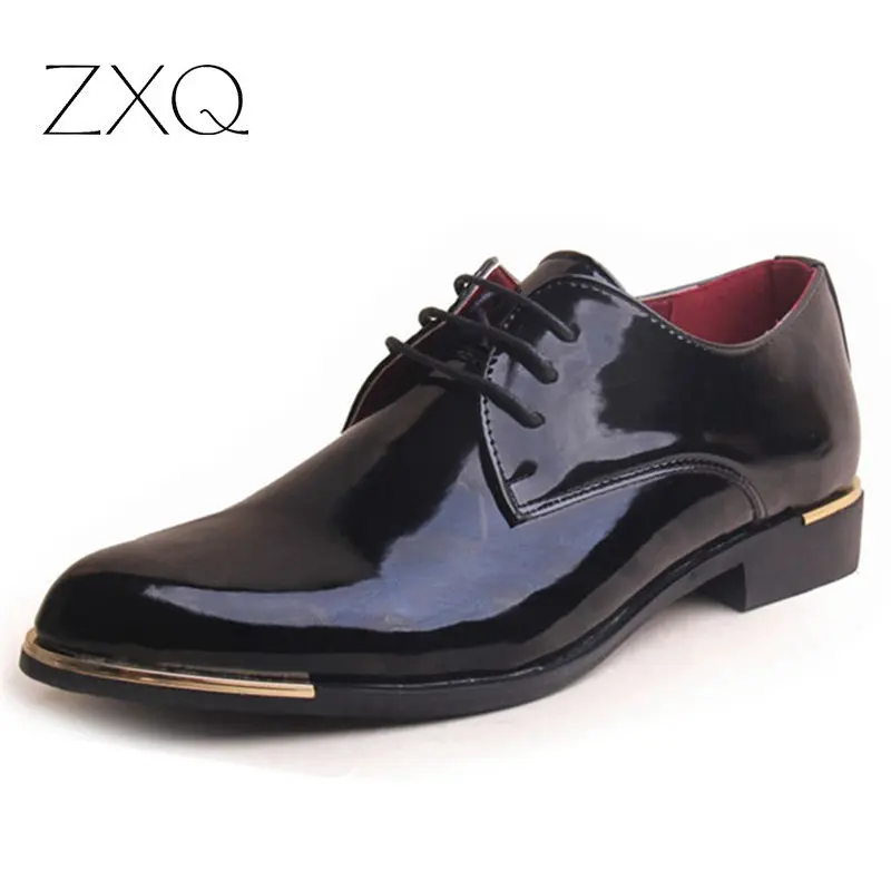 

Top Fashion 2016 Men's Oxfords Fashion Patent Leather Shoes Man Business Pointed Toe Shoes Men's Dress Shoes Black