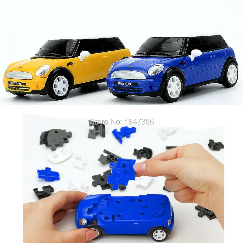 

64PCS Mini Cooper 1:32 Licensed 3-D Car DIY Puzzle Model Building Kits Set, Children Funny Vehicle KitsToy,Blue and Yellow