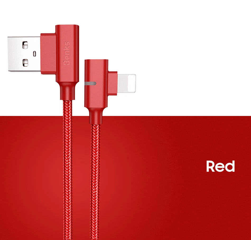 Benks Dual L Shape Lightning Data Cable 8 Pin For iPhone X XS XR 10 8 7 6s 5 Plus Fast Charge USB Charging Cables LED Light 1 (17)