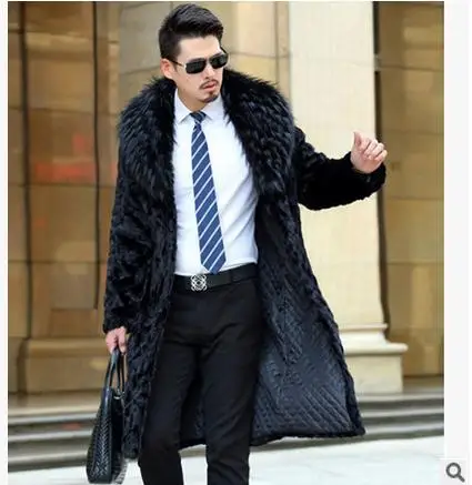 S/6xl homens inverno do falso vison casacos de pele casual preto