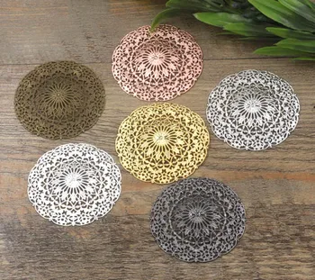 

55mm Vintage Filigree Circle Flower Wraps Metal Links European Charms Bu Yao Hair Clasp Accessories DIY Findings Multi-Color
