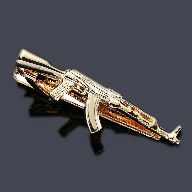 Модный фирменный галстук с золотым пулеметом AK47, пистолетом, лазерным металлом, корабельным якорем и хрустальным зажимом для галстука