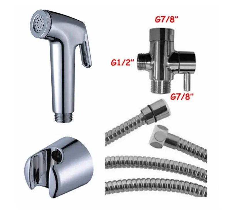 Brass T adapter+ Hand held Bidet Toilet Shattaf Kit Sprayer &Wall