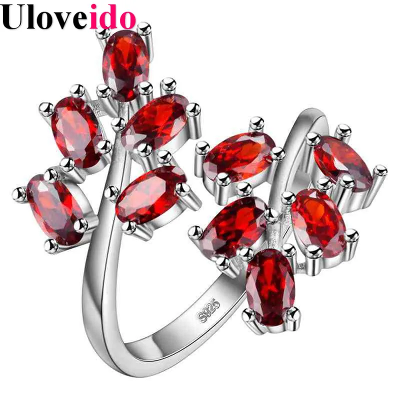 Uloveido Красный Регулируемый, с деревом лист Кольца для Для женщин Серебряный Цвет большое кольцо с камнями ювелирные изделия кольцо подарки дропшиппинг 15% Off J681