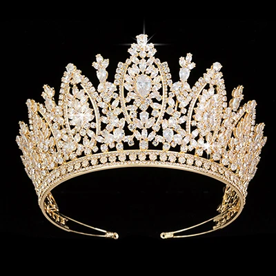 Princess Crown HADIYANA Classic Design Elegant Wedding Bridal Hair Jewelry Tiaras And Crowns Women Zircon BC5069 Corona Princesa gold