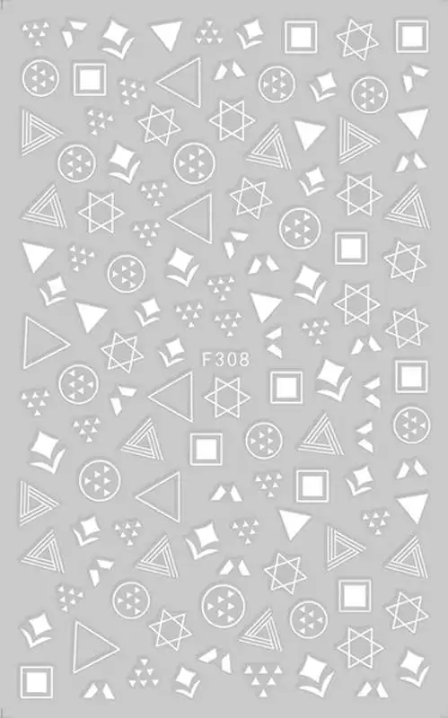 1 лист треугольник квадрат шесть рогов линия граф шаблон клей дизайн ногтей наклейки DIY Советы F308# золото серебро черный белый - Цвет: White