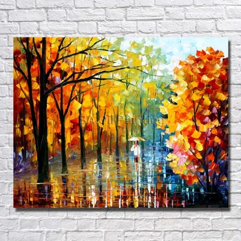 

Big Size 100% Hand Painted Beautiful Rain Street Landscape Palette Knife Painting On Canvas for Living Room Decor no Framed