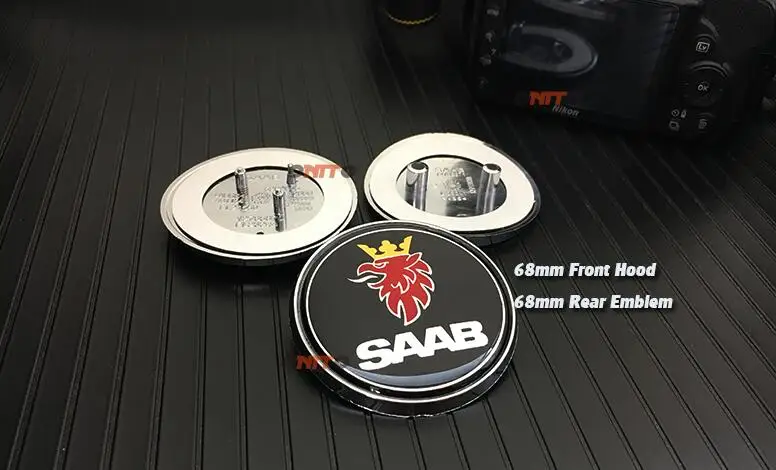2 шт. автомобильный передний капот эмблема для багажника значок для Saab cap 68 мм капот/загрузки этикетки наклейки для saab 9-3 9-5 93 95 - Цвет: Black front rear