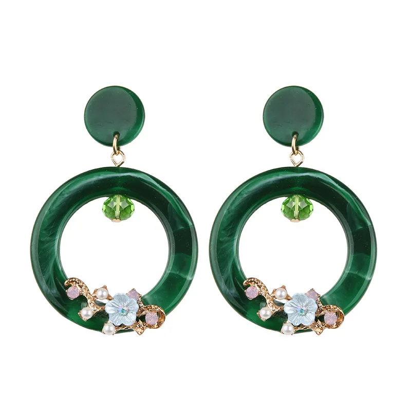 2018 New Design Green Petals Flower Sequin Earrings Set Korean Vintage Acrylic Earrings Translucent Large Circle Earrings D8J25 (4)