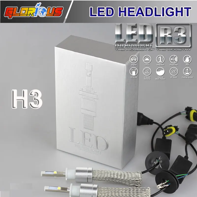 

Super Bright R3 9600lm H3 Xenon White 6000K Car LED Headlight Conversion Kit XHP-50 4800lm Bulb
