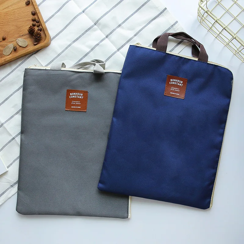 

1pcs Korea elegant temperament zipper multi-layered A4 file bag portable iPad mobile phone Oxford canvas briefcase