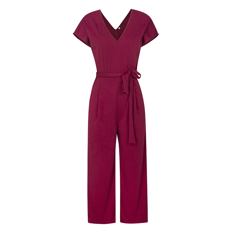 Women Clothes 2019 Office Ladies Solid Colors V Neck Jumpsuit Summer Holiday Casual Short Sleeve Wide Leg Romper Plus Size S-XL Women Clothes 2019 Office Ladies Solid Colors V Neck Jumpsuit Summer Holiday Casual Short Sleeve Wide Leg Romper Plus Size S-XL