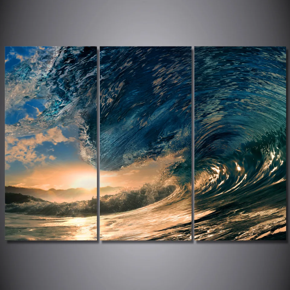 3 Panel Tropical Paradise Ocean Sea Wave Modern Home Wall Decor Canvas Picture Art HD Print Painting On Canvas For Living Room