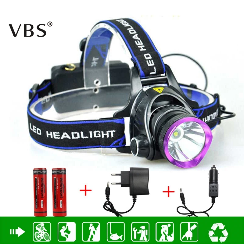 3 Switch Mode Strong Light Dim Strobe T6 Headlight Headlamp 3 Switch Mode Strong Light Dim Strobe T6 Headlight Headlamp Head Lamp 2x18650 Battery Car Charger Fishing Lights