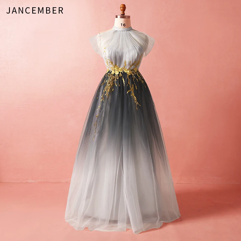 

JANCEMBER Plus Size Evening Dress Long Women Gradient Color High Neck Neck Lace Up Back Floor Length Princess Long Party Dress