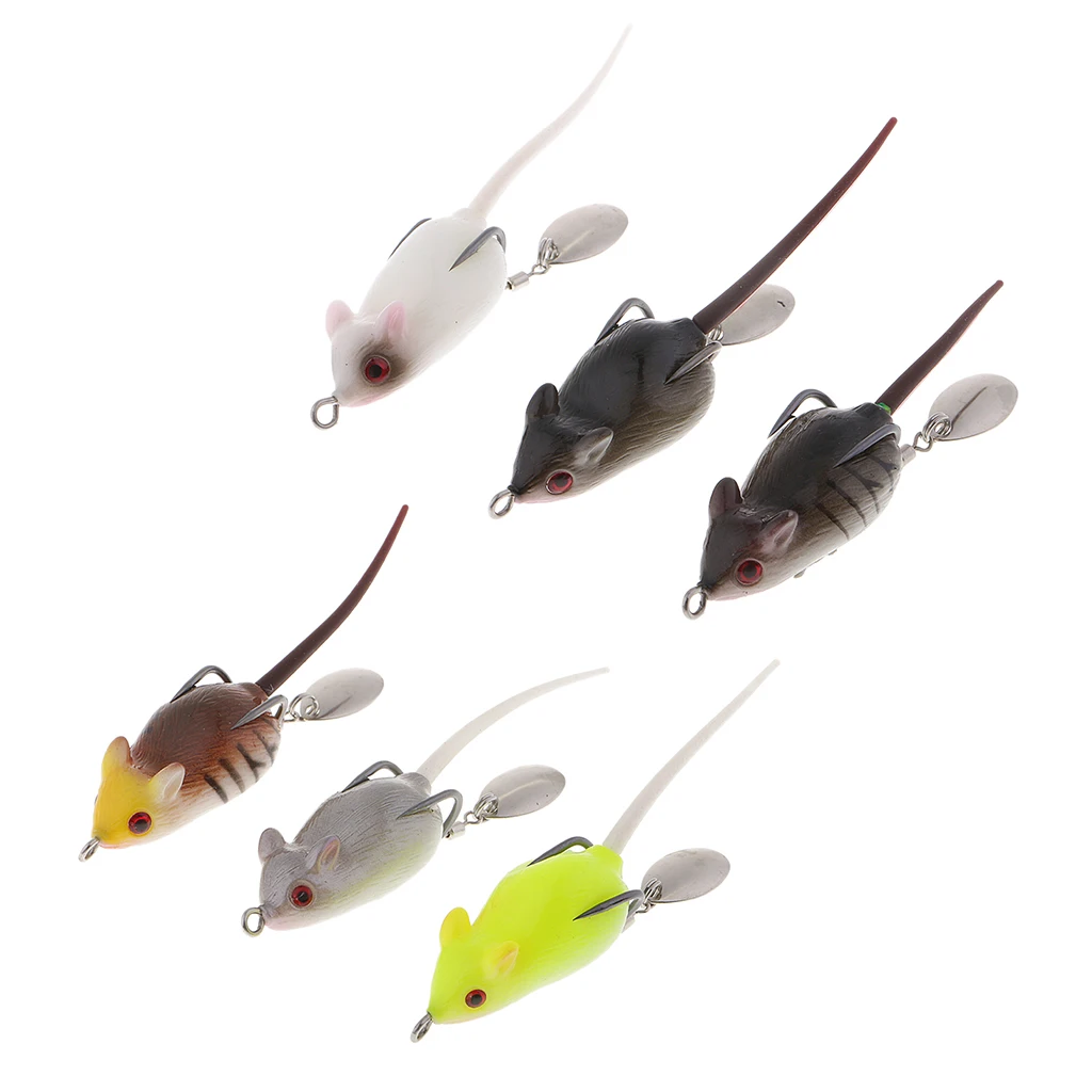 3pcs Long Tail Mouse Fishing Lures 3D Artificial Rat Lures Weedless Lures Mice Baits for Bass, Perch, Snakehead