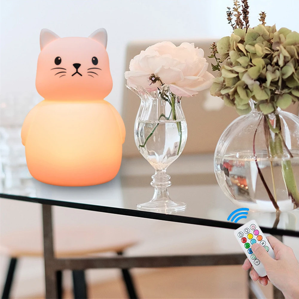 

Cartoon Mouse Cat LED Night Light Touch Sensor Remote Control 9 Colors Dimmable Timer USB Silicone Lamp for Children Kids Baby